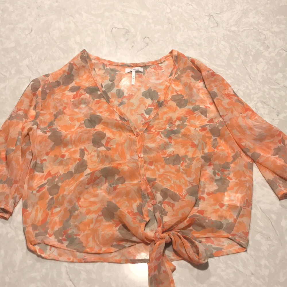 Floral / Gray & Orange / Knot Tie Top